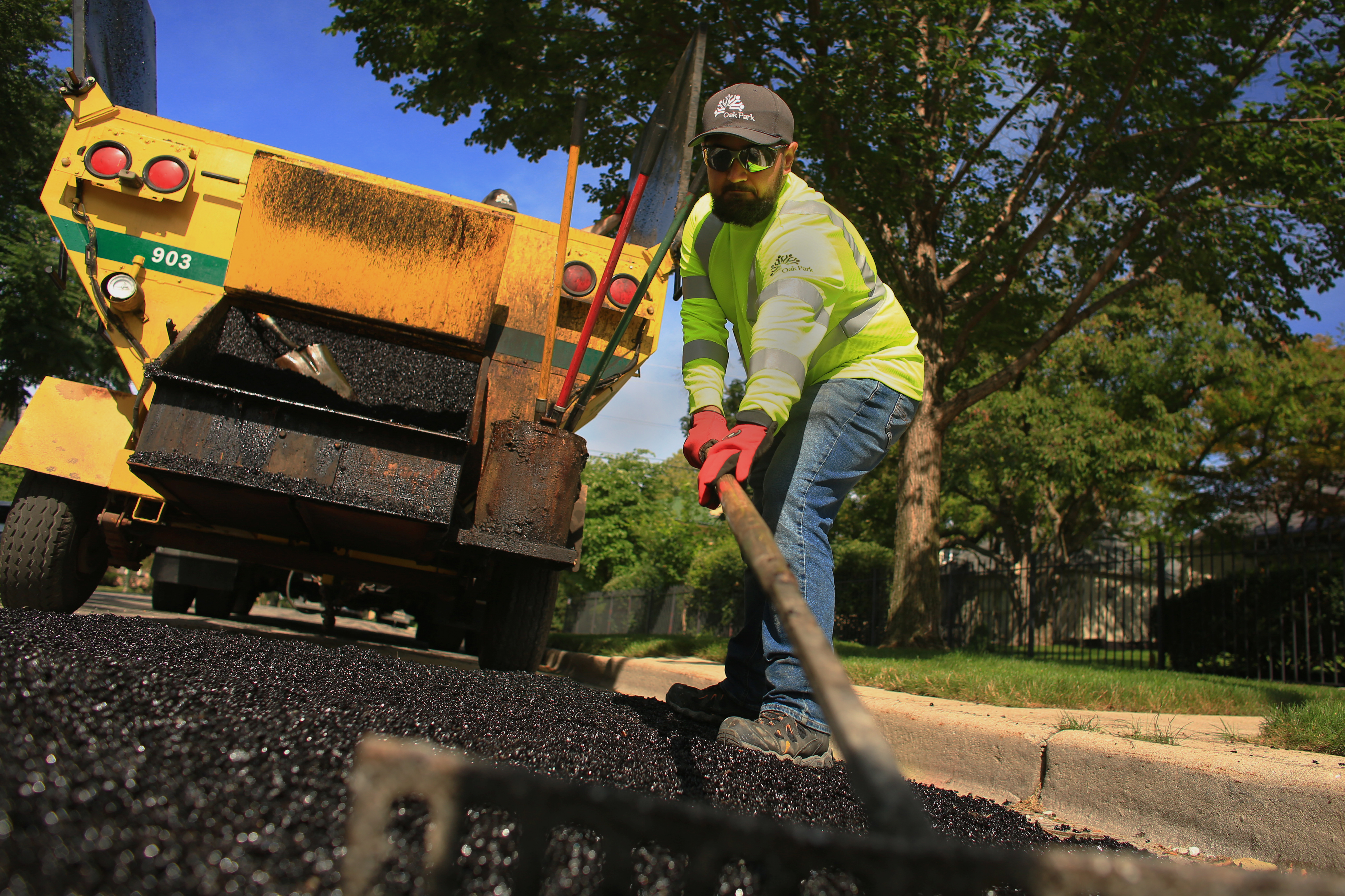 Streets Services Division repairing the roadway in Oak Park