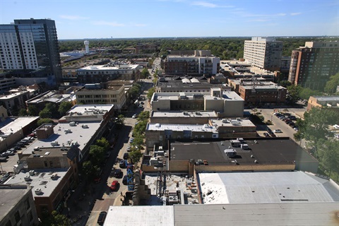 Downtown Oak Park buildings from above